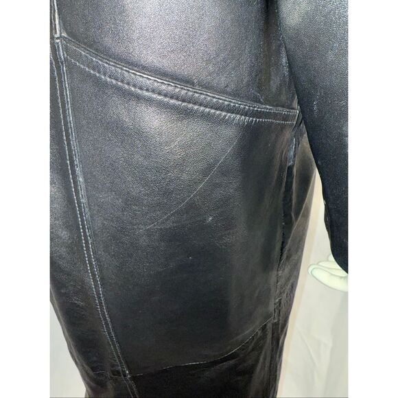 Vintage 1980s–1990s Excelled Genuine Leather Long Trench Coat – Black – Size S - Picture 9 of 16